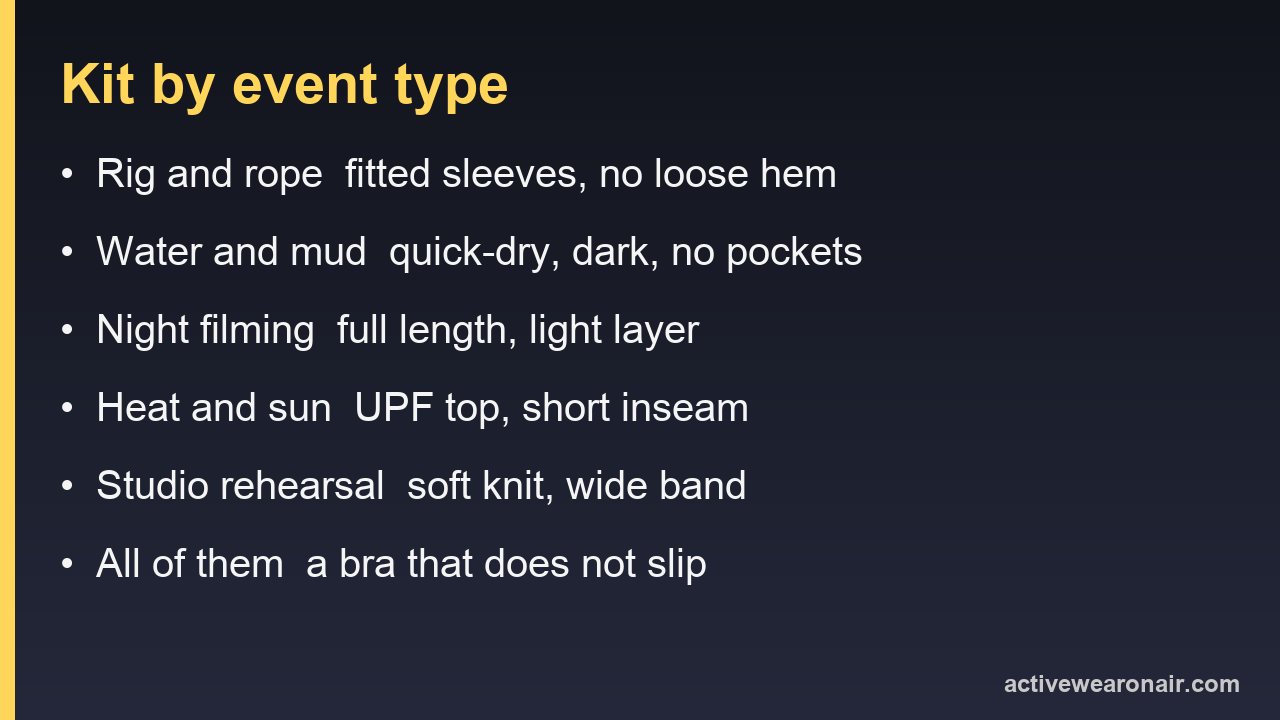 Card summarizing what kit each competition event type demands