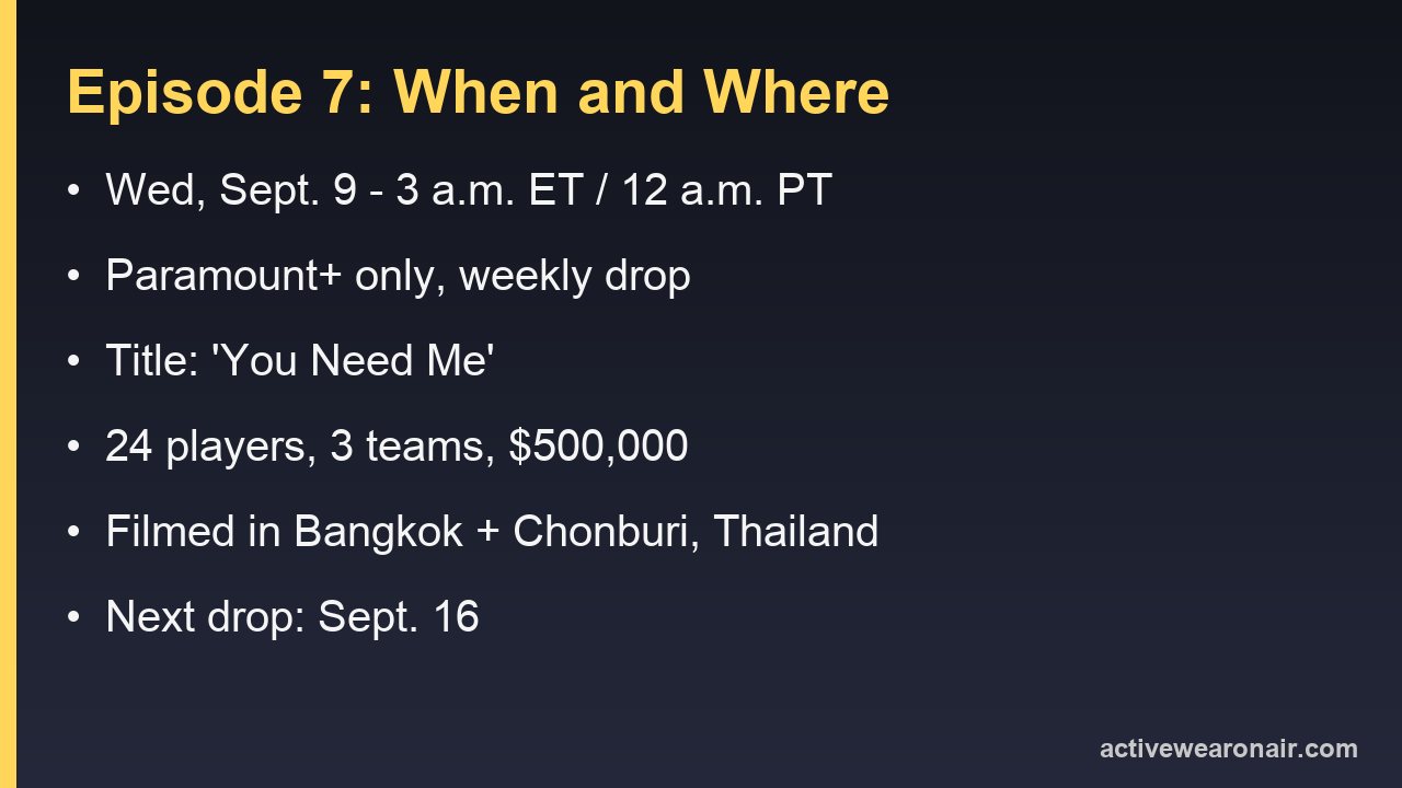 Card showing the Sept. 9 drop time, platform and format details for The Challenge season 42 episode 7