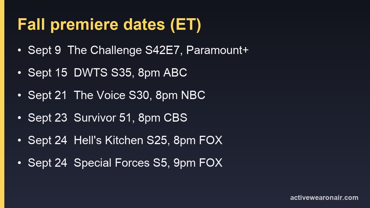 Card listing fall premiere dates and networks in Eastern time