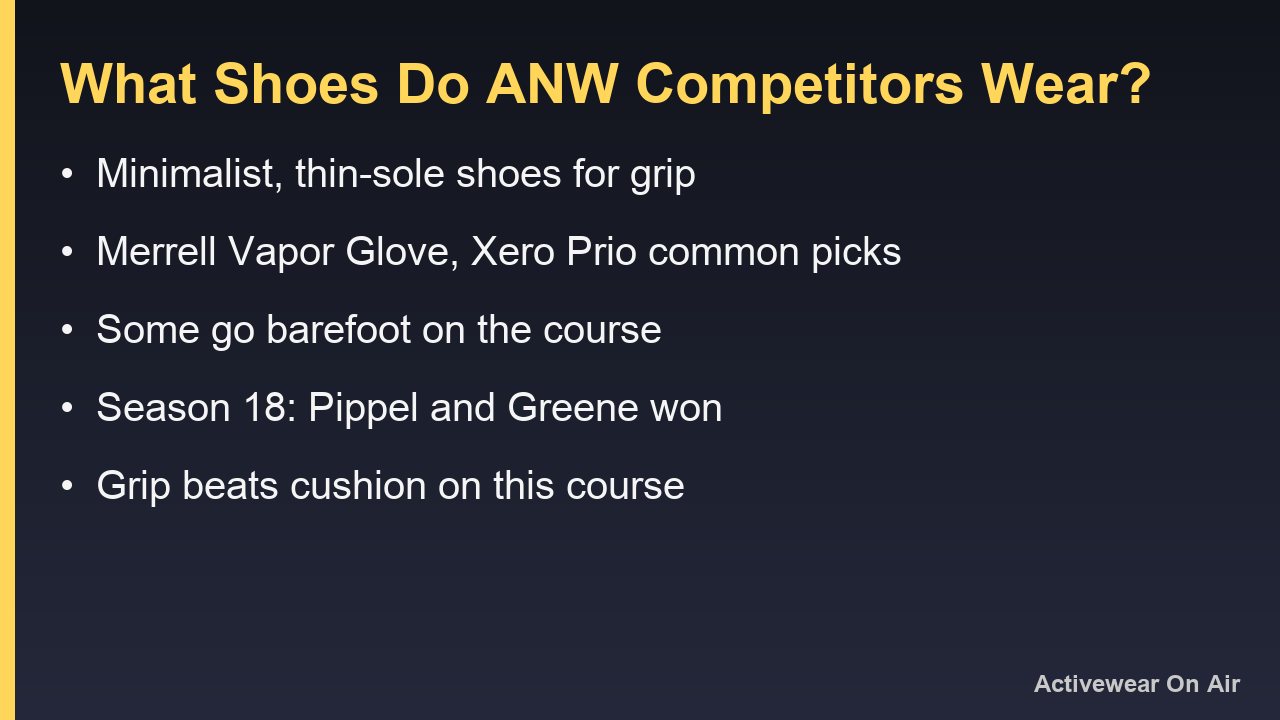 What American Ninja Warrior competitors wear on their feet: minimalist grip shoes, a barefoot competitor, three shoes at three prices